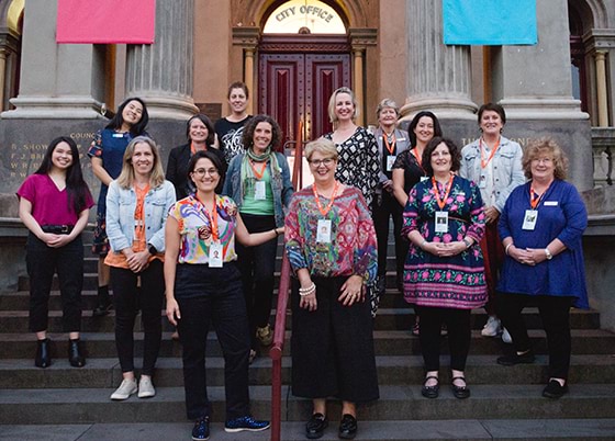 Group of women on steps