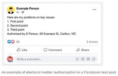 Example of an authorised Facebook post